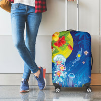 Palau Luggage Cover Jellyfish with Coral Reefs Ocean Vibe and Tapa Pattern LT03 - Polynesian Pride