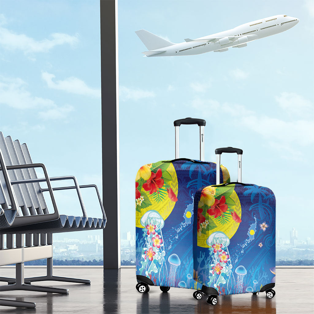 Palau Luggage Cover Jellyfish with Coral Reefs Ocean Vibe and Tapa Pattern LT03 - Polynesian Pride