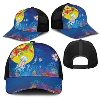 Palau Mesh Trucker Cap Jellyfish with Coral Reefs Ocean Vibe and Tapa Pattern LT03 - Polynesian Pride