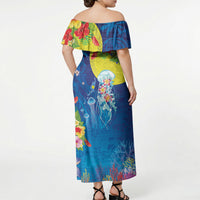 Palau Off Shoulder Maxi Dress Jellyfish with Coral Reefs Ocean Vibe and Tapa Pattern LT03 - Polynesian Pride