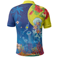 Palau Polo Shirt Jellyfish with Coral Reefs Ocean Vibe and Tapa Pattern LT03 - Polynesian Pride