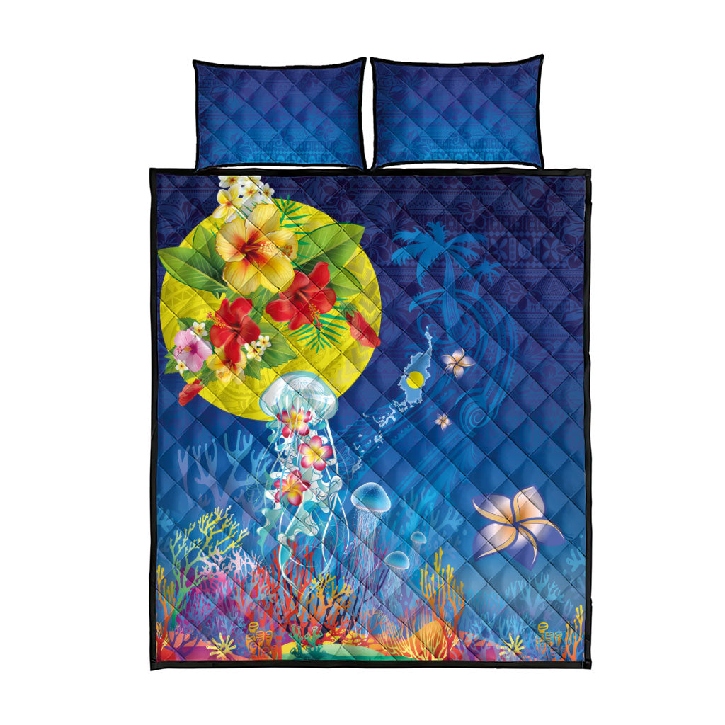 Palau Quilt Bed Set Jellyfish with Coral Reefs Ocean Vibe and Tapa Pattern LT03 - Polynesian Pride