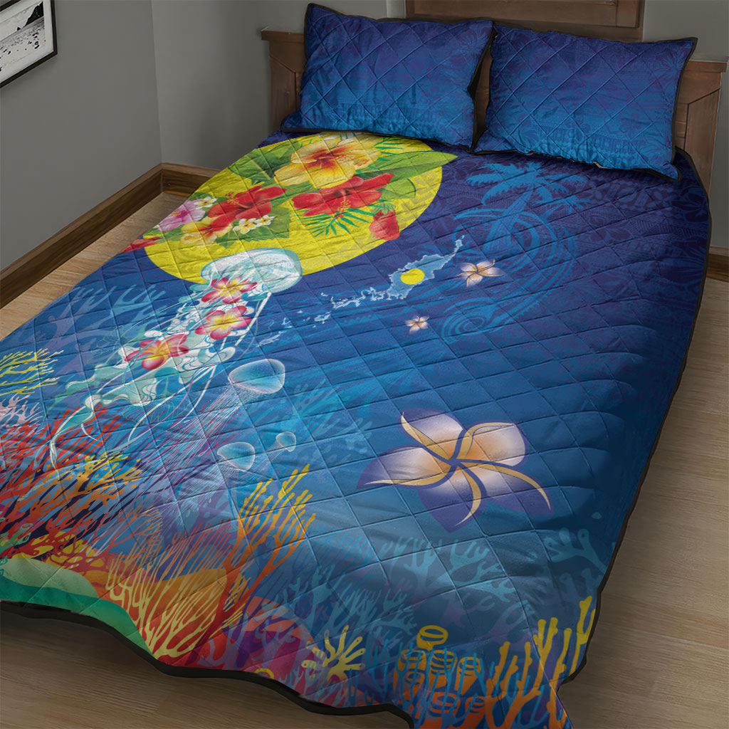Palau Quilt Bed Set Jellyfish with Coral Reefs Ocean Vibe and Tapa Pattern LT03 - Polynesian Pride