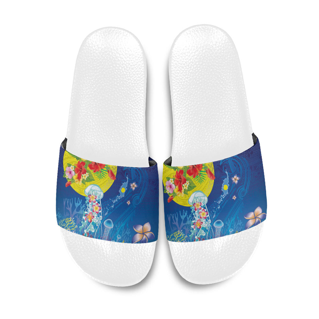 Palau Slide Sandals Jellyfish with Coral Reefs Ocean Vibe and Tapa Pattern LT03 Blue - Polynesian Pride