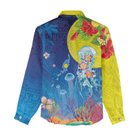 Palau Women Casual Shirt Jellyfish with Coral Reefs Ocean Vibe and Tapa Pattern LT03 - Polynesian Pride