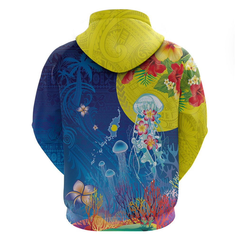 Palau Zip Hoodie Jellyfish with Coral Reefs Ocean Vibe and Tapa Pattern LT03 - Polynesian Pride