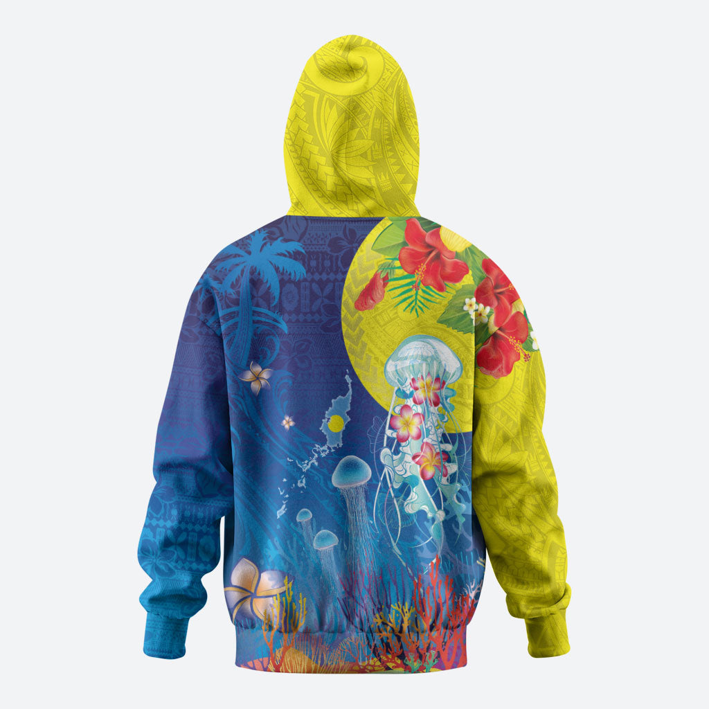 Palau Zip Hoodie Jellyfish with Coral Reefs Ocean Vibe and Tapa Pattern LT03 - Polynesian Pride