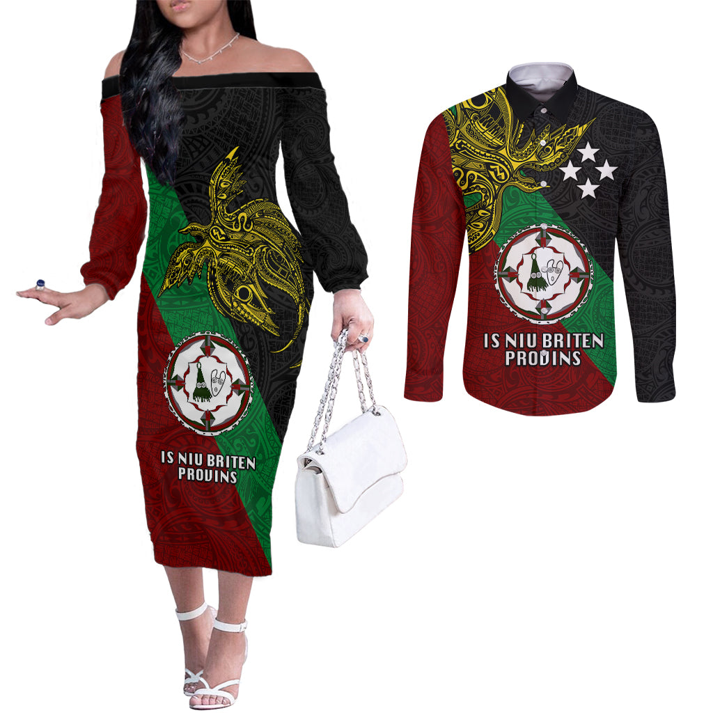 Papua New Guinea East New Britain Province Couples Matching Off The Shoulder Long Sleeve Dress and Long Sleeve Button Shirts PNG Birds Of Paradise Polynesian Arty Style LT03 Green - Polynesian Pride