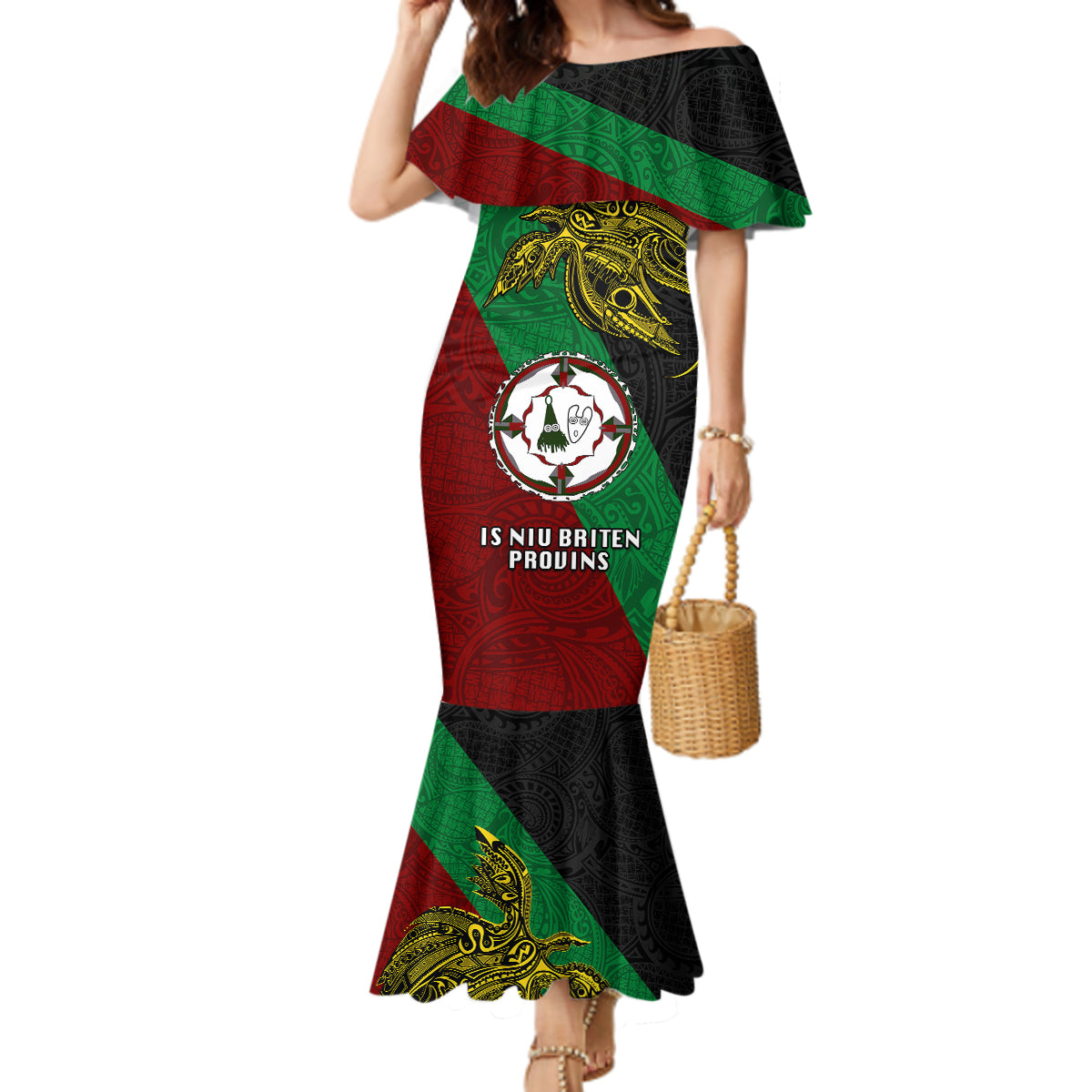 Papua New Guinea East New Britain Province Mermaid Dress PNG Birds Of Paradise Polynesian Arty Style LT03 Women Green - Polynesian Pride