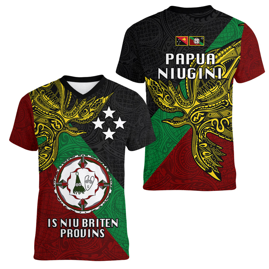 Papua New Guinea East New Britain Province Women V Neck T Shirt PNG Birds Of Paradise Polynesian Arty Style LT03 - Polynesian Pride