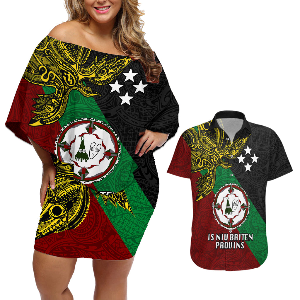 Custom Papua New Guinea East New Britain Province Couples Matching Off Shoulder Short Dress and Hawaiian Shirt PNG Birds Of Paradise Polynesian Arty Style LT03 Green - Polynesian Pride