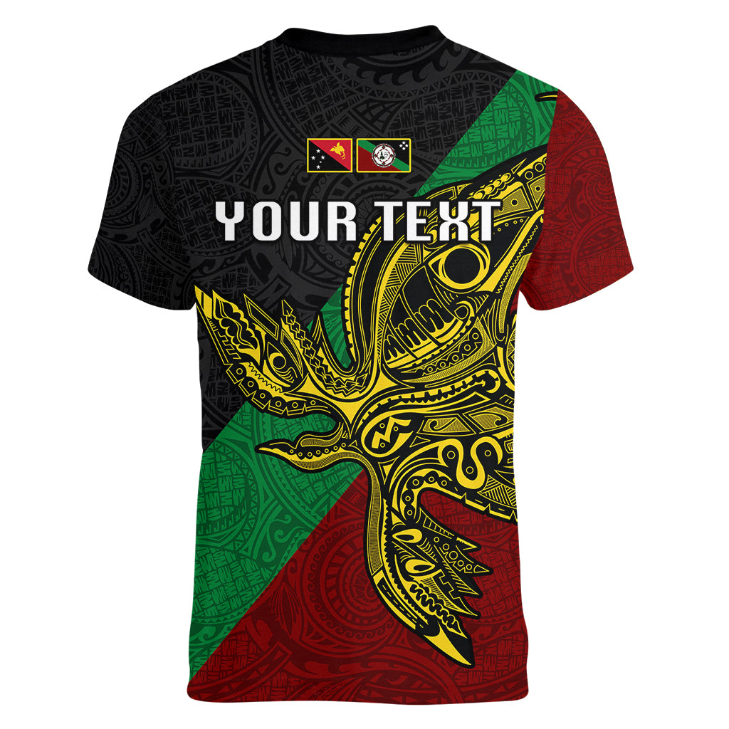 Custom Papua New Guinea East New Britain Province Women V Neck T Shirt PNG Birds Of Paradise Polynesian Arty Style LT03 - Polynesian Pride