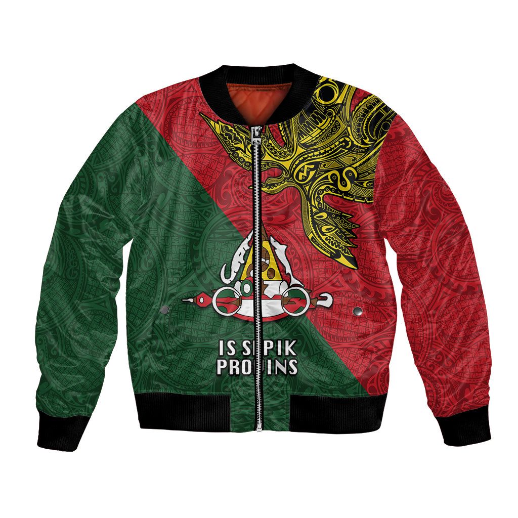 Papua New Guinea East Sepik Province Bomber Jacket PNG Birds Of Paradise Polynesian Arty Style LT03 Unisex Green - Polynesian Pride