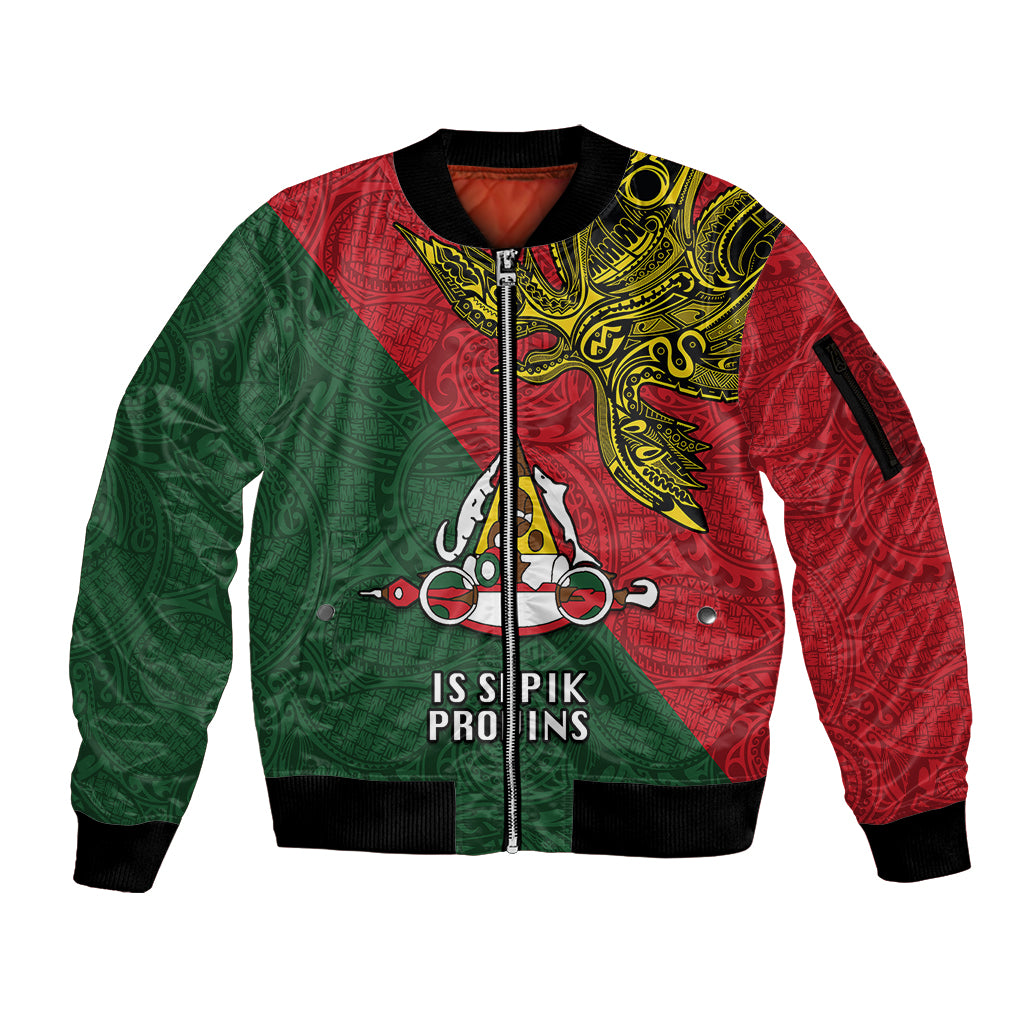 Papua New Guinea East Sepik Province Sleeve Zip Bomber Jacket PNG Birds Of Paradise Polynesian Arty Style LT03 Unisex Green - Polynesian Pride