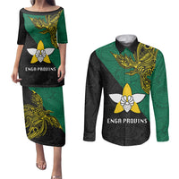 Papua New Guinea Enga Province Couples Matching Puletasi Dress and Long Sleeve Button Shirts PNG Birds Of Paradise Polynesian Arty Style LT03 Green - Polynesian Pride