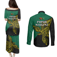 Papua New Guinea Enga Province Couples Matching Puletasi Dress and Long Sleeve Button Shirts PNG Birds Of Paradise Polynesian Arty Style LT03 - Polynesian Pride