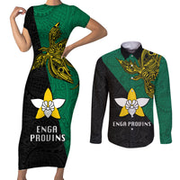 Papua New Guinea Enga Province Couples Matching Short Sleeve Bodycon Dress and Long Sleeve Button Shirts PNG Birds Of Paradise Polynesian Arty Style LT03 Green - Polynesian Pride