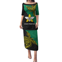 Papua New Guinea Enga Province Puletasi PNG Birds Of Paradise Polynesian Arty Style LT03 Long Dress Green - Polynesian Pride