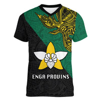 Papua New Guinea Enga Province Women V Neck T Shirt PNG Birds Of Paradise Polynesian Arty Style LT03 Female Green - Polynesian Pride