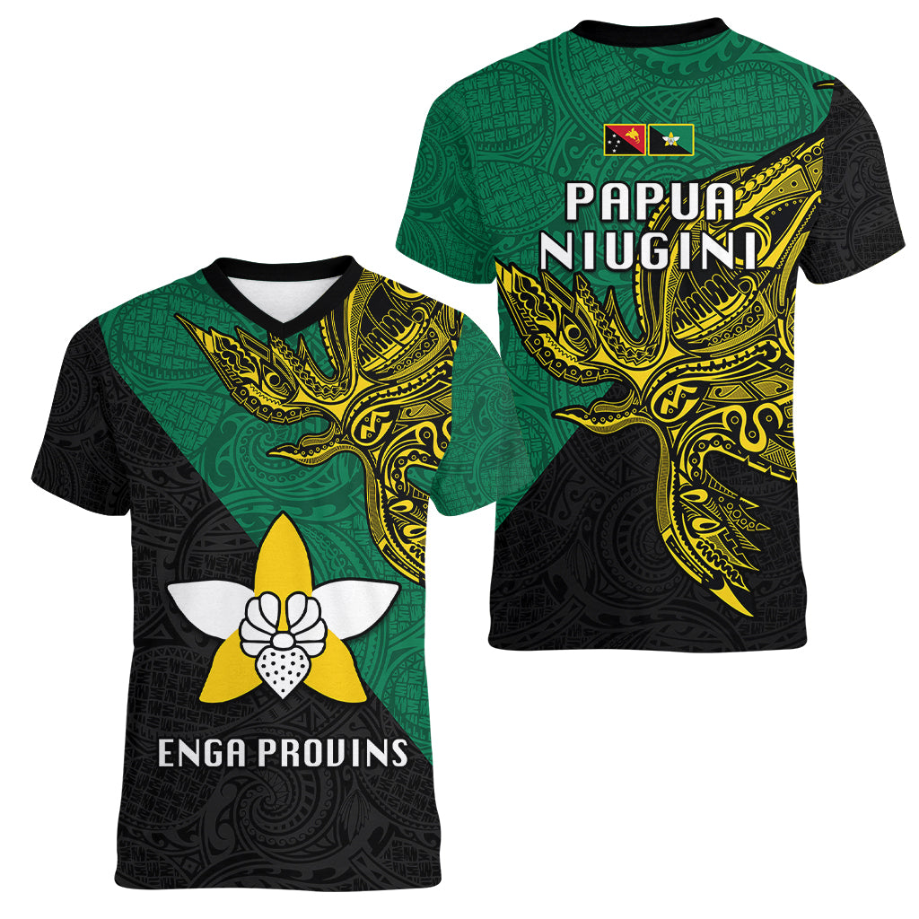 Papua New Guinea Enga Province Women V Neck T Shirt PNG Birds Of Paradise Polynesian Arty Style LT03 - Polynesian Pride