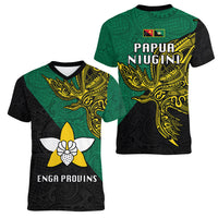 Papua New Guinea Enga Province Women V Neck T Shirt PNG Birds Of Paradise Polynesian Arty Style LT03 - Polynesian Pride