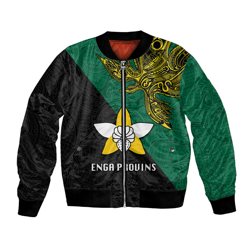 Custom Papua New Guinea Enga Province Bomber Jacket PNG Birds Of Paradise Polynesian Arty Style LT03 Unisex Green - Polynesian Pride