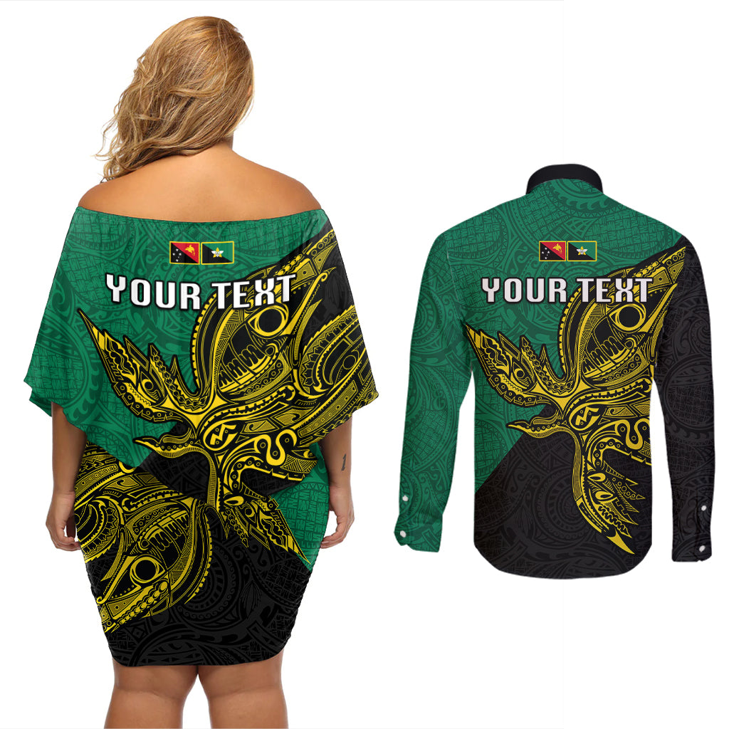 Custom Papua New Guinea Enga Province Couples Matching Off Shoulder Short Dress and Long Sleeve Button Shirts PNG Birds Of Paradise Polynesian Arty Style LT03 - Polynesian Pride