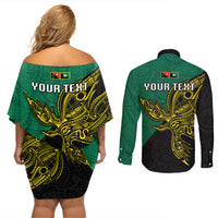 Custom Papua New Guinea Enga Province Couples Matching Off Shoulder Short Dress and Long Sleeve Button Shirts PNG Birds Of Paradise Polynesian Arty Style LT03 - Polynesian Pride