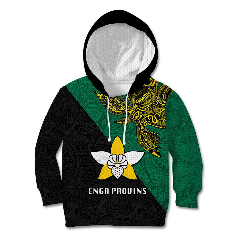 Custom Papua New Guinea Enga Province Kid Hoodie PNG Birds Of Paradise Polynesian Arty Style LT03 Green - Polynesian Pride