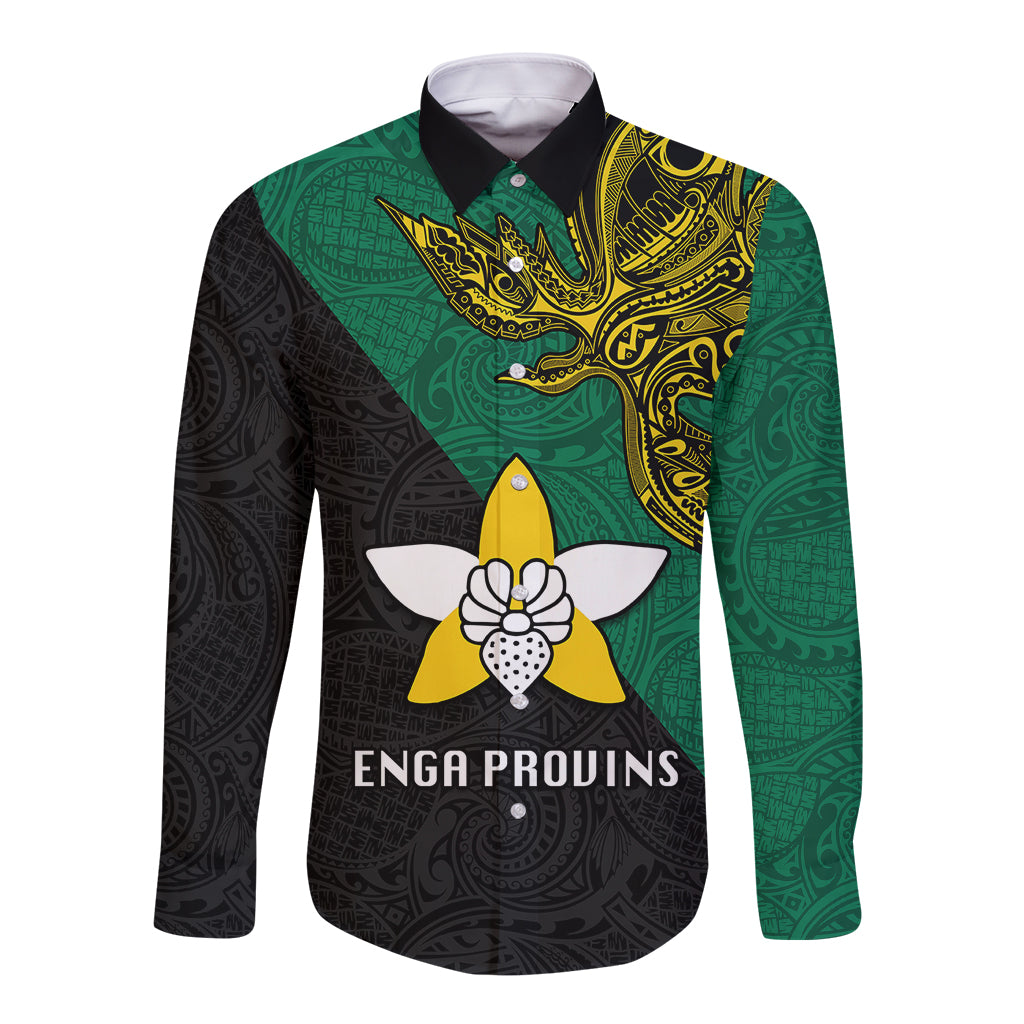 Custom Papua New Guinea Enga Province Long Sleeve Button Shirt PNG Birds Of Paradise Polynesian Arty Style LT03 Unisex Green - Polynesian Pride