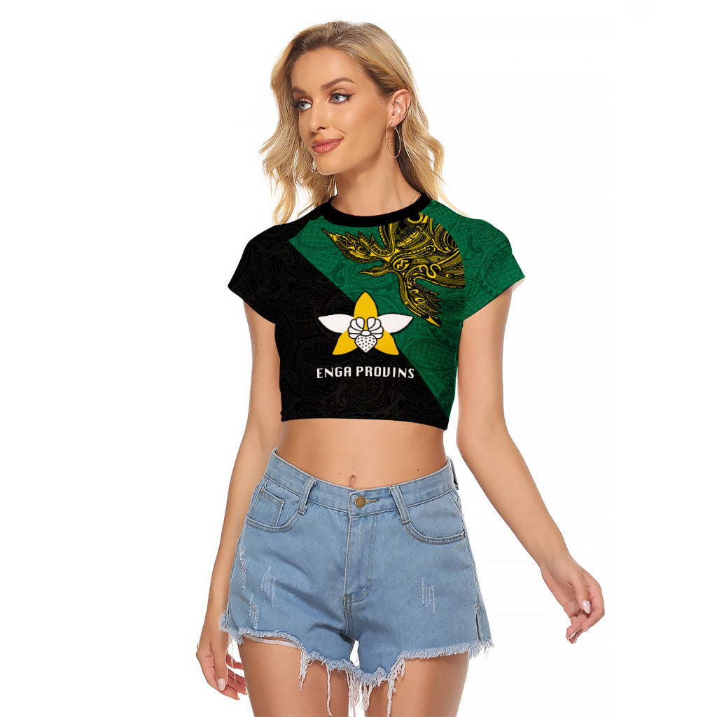 Custom Papua New Guinea Enga Province Raglan Cropped T Shirt PNG Birds Of Paradise Polynesian Arty Style LT03 Female Green - Polynesian Pride