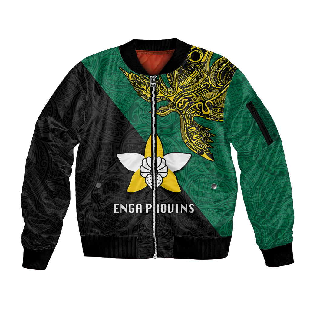 Custom Papua New Guinea Enga Province Sleeve Zip Bomber Jacket PNG Birds Of Paradise Polynesian Arty Style LT03 Unisex Green - Polynesian Pride