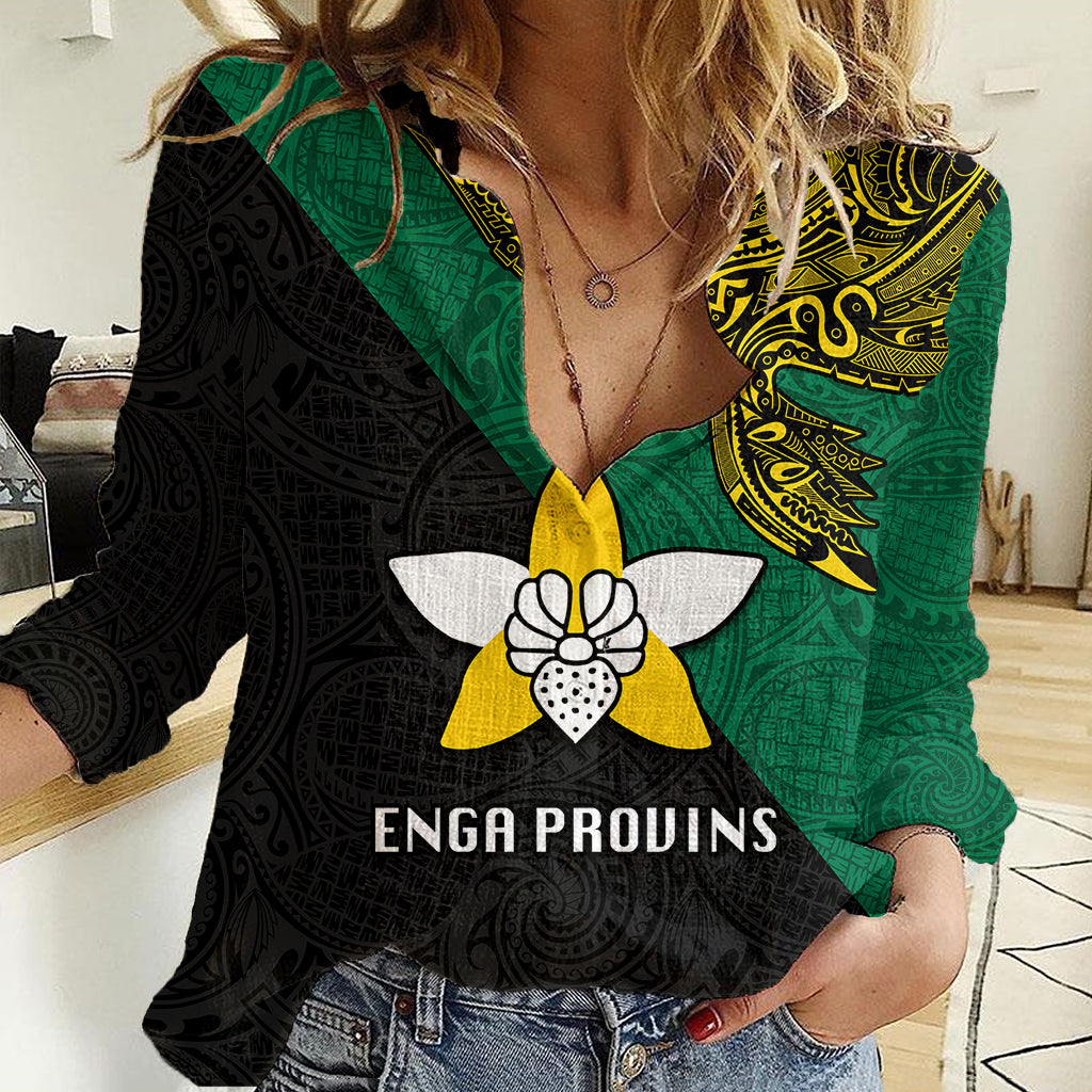 Custom Papua New Guinea Enga Province Women Casual Shirt PNG Birds Of Paradise Polynesian Arty Style LT03 Female Green - Polynesian Pride