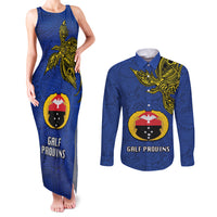 Papua New Guinea Gulf Province Couples Matching Tank Maxi Dress and Long Sleeve Button Shirts PNG Birds Of Paradise Polynesian Arty Style LT03 Blue - Polynesian Pride