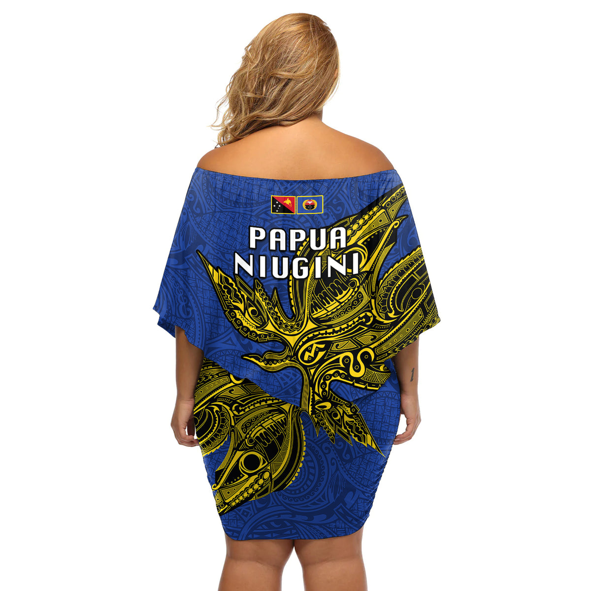 Papua New Guinea Gulf Province Off Shoulder Short Dress PNG Birds Of Paradise Polynesian Arty Style LT03 - Polynesian Pride