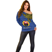 Papua New Guinea Gulf Province Off Shoulder Sweater PNG Birds Of Paradise Polynesian Arty Style LT03 - Polynesian Pride