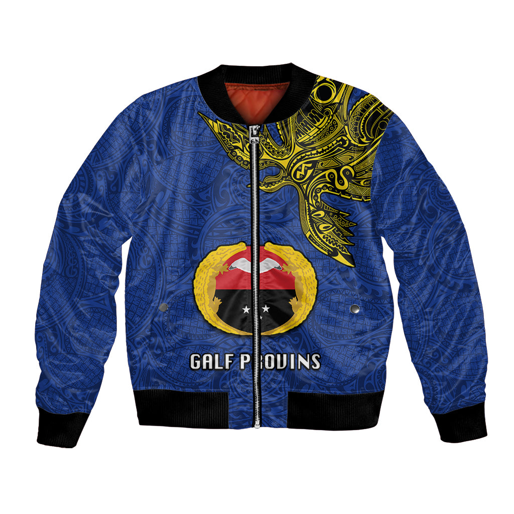 Custom Papua New Guinea Gulf Province Bomber Jacket PNG Birds Of Paradise Polynesian Arty Style LT03 Unisex Blue - Polynesian Pride