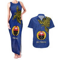 Custom Papua New Guinea Gulf Province Couples Matching Tank Maxi Dress and Hawaiian Shirt PNG Birds Of Paradise Polynesian Arty Style LT03 Blue - Polynesian Pride