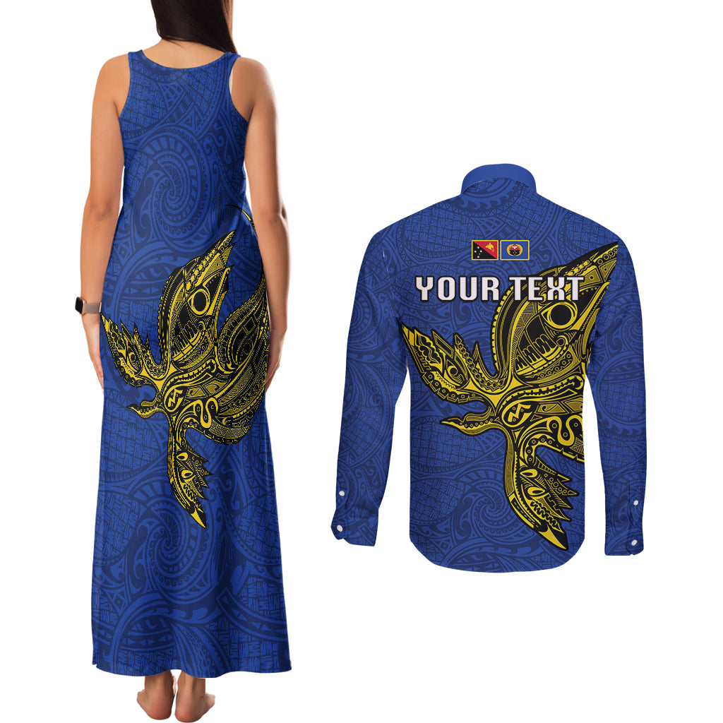 Custom Papua New Guinea Gulf Province Couples Matching Tank Maxi Dress and Long Sleeve Button Shirts PNG Birds Of Paradise Polynesian Arty Style LT03 - Polynesian Pride