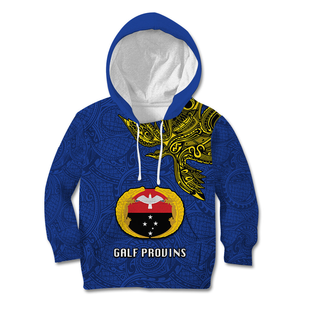 Custom Papua New Guinea Gulf Province Kid Hoodie PNG Birds Of Paradise Polynesian Arty Style LT03 Blue - Polynesian Pride