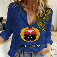Custom Papua New Guinea Gulf Province Women Casual Shirt PNG Birds Of Paradise Polynesian Arty Style LT03 Female Blue - Polynesian Pride