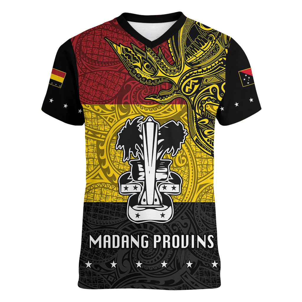 Papua New Guinea Madang Province Women V Neck T Shirt PNG Birds Of Paradise Polynesian Arty Style LT03 Female Yellow - Polynesian Pride