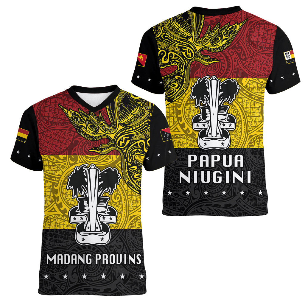 Papua New Guinea Madang Province Women V Neck T Shirt PNG Birds Of Paradise Polynesian Arty Style LT03 - Polynesian Pride
