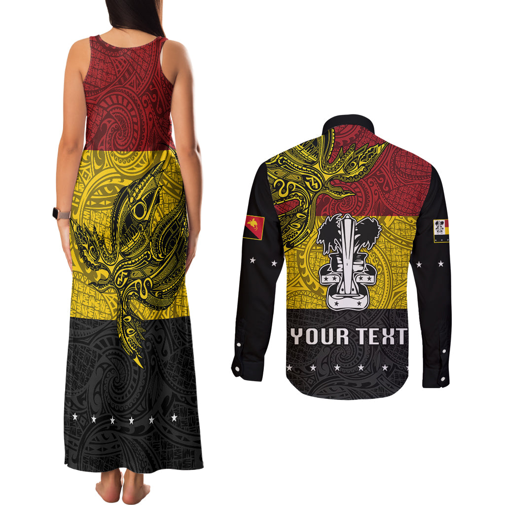 Custom Papua New Guinea Madang Province Couples Matching Tank Maxi Dress and Long Sleeve Button Shirts PNG Birds Of Paradise Polynesian Arty Style LT03 - Polynesian Pride