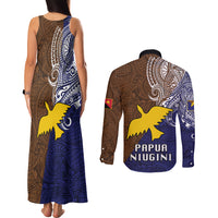 Papua New Guinea Manus Province Couples Matching Tank Maxi Dress and Long Sleeve Button Shirts PNG Birds Of Paradise Polynesian Arty Style LT03 - Polynesian Pride