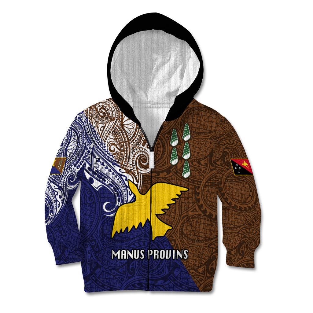Papua New Guinea Manus Province Kid Hoodie PNG Birds Of Paradise Polynesian Arty Style LT03 Zip Hoodie Brown - Polynesian Pride