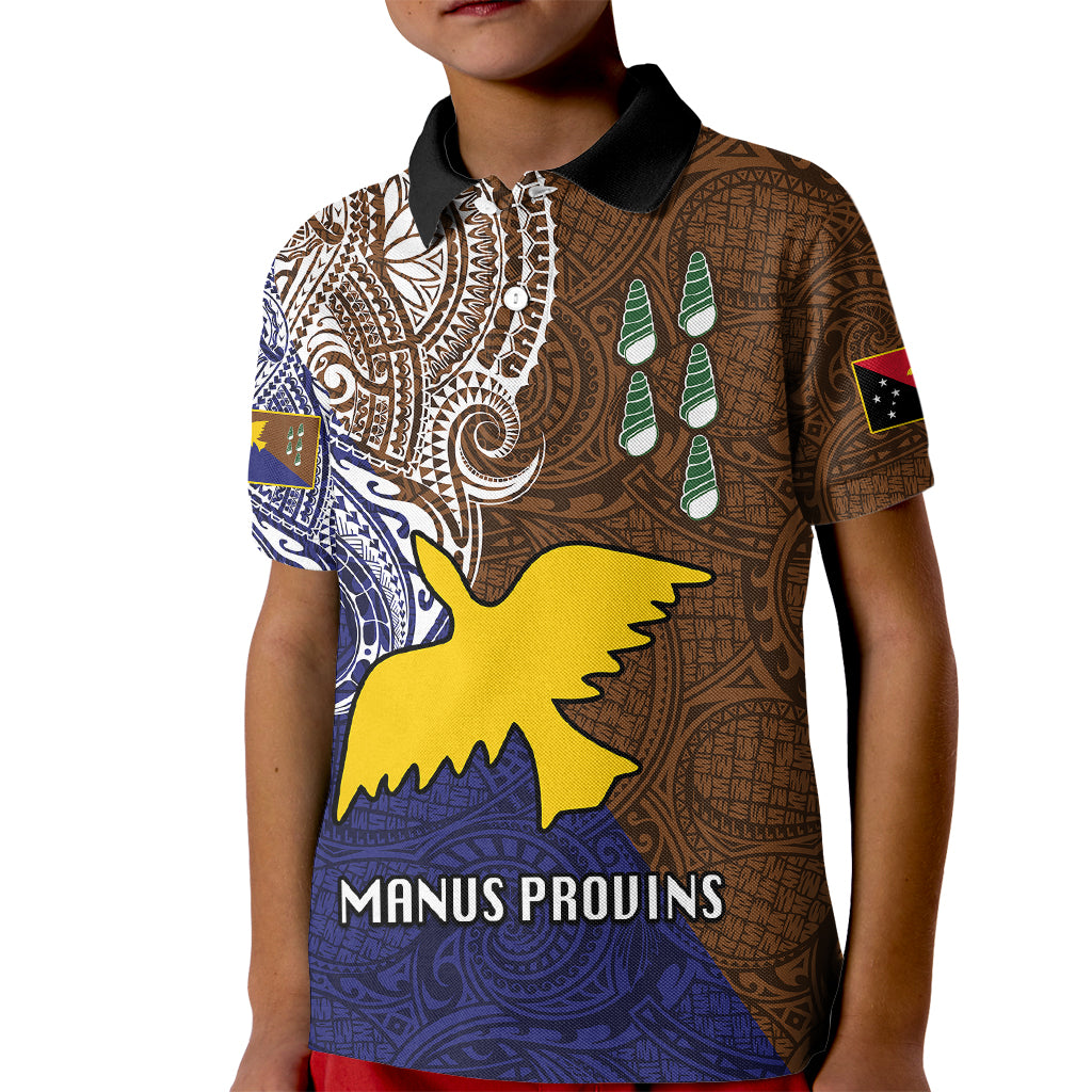 Papua New Guinea Manus Province Kid Polo Shirt PNG Birds Of Paradise Polynesian Arty Style LT03 Kid Brown - Polynesian Pride