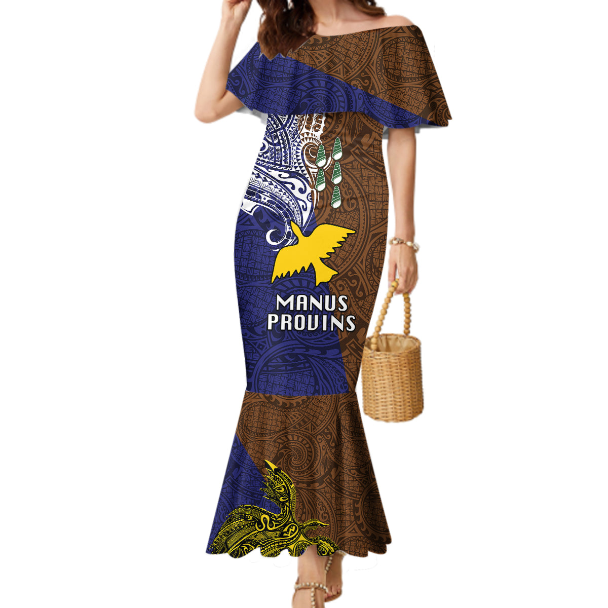 Papua New Guinea Manus Province Mermaid Dress PNG Birds Of Paradise Polynesian Arty Style LT03 Women Brown - Polynesian Pride