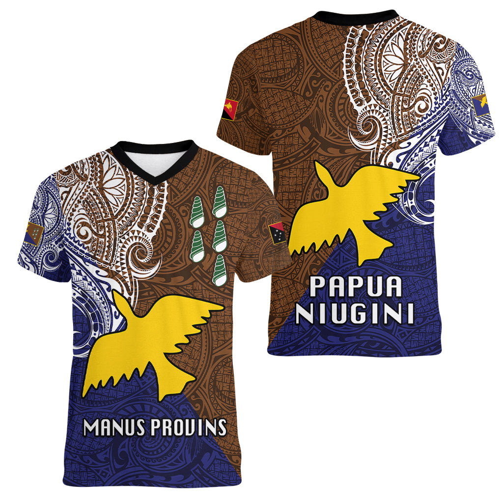 Papua New Guinea Manus Province Women V Neck T Shirt PNG Birds Of Paradise Polynesian Arty Style LT03 - Polynesian Pride