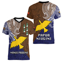 Papua New Guinea Manus Province Women V Neck T Shirt PNG Birds Of Paradise Polynesian Arty Style LT03 - Polynesian Pride